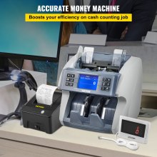 VEVOR pénzautomata, vegyes címletű pénzszámláló, 5 hamisítvány-észlelő számlaszámláló, 8 üzemmódú pénztárgép, 800/1000/1200/1500 db/perc bankjegyszámláló gép nyomtatóval