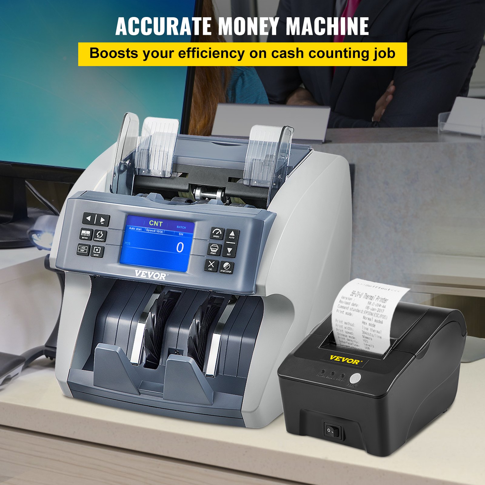 VEVOR Money Machine, Mixed Denominations Money Counter, 5 Counterfeit Detection Small Bill Counter, Multiple Working Modes Cash Machine, 800/1000/1200/1500pcs/min Note Counting Machine for Bank