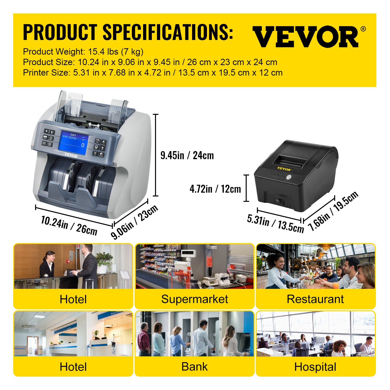 VEVOR Money Machine, Mixed Denominations Money Counter, 5 Counterfeit Detection Small Bill Counter, Multiple Working Modes Cash Machine, 800/1000/1200/1500pcs/min Note Counting Machine for Bank