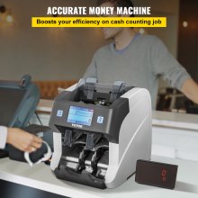 VEVOR Money Counter Machine, 2-pockets blandade valör sedelräknare med UV, MG, MT, IR, DB och 2 CIS förfalskningsdetektering, kontanträknarmaskin med avvisande ficka och extern display för bank