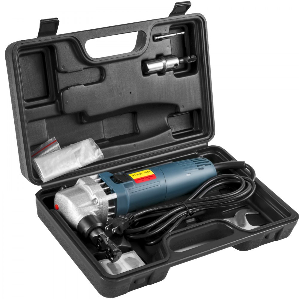 VEVOR Electric Sheet Metal Cutter, 380W Power, 1800RPM Rotor Speed, 0.07in/1.8mm Cutting Capacity, Includes Replacement Blades and Storage Case, Ideal for Stainless Steel, Aluminium, Plastic