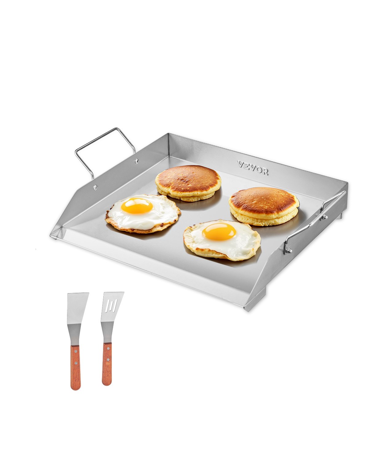 VEVOR Stainless Steel Griddle, 18x16 inch Universal Flat Top Rectangular Plate, Gas Grill Griddle for BBQ Grill, Teppanyaki, Portable Family Cookware with Handle, for Camping Tailgating Party