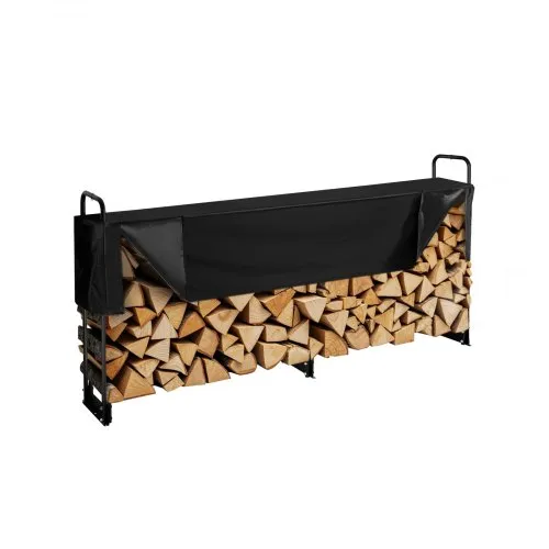 VEVOR Firewood Rack with Waterproof Cover, 101 x 14 x 46 in Outdoor Firewood Holder, 660lb Weight Capacity, 1/2 Cord Log Holder, Half-Covered, Powder-coated Wood Storage Rack for Fireplace Deck