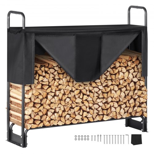 8-ft Firewood Rack Outdoor w/ Cover Fire Wood Log Storage Rack
