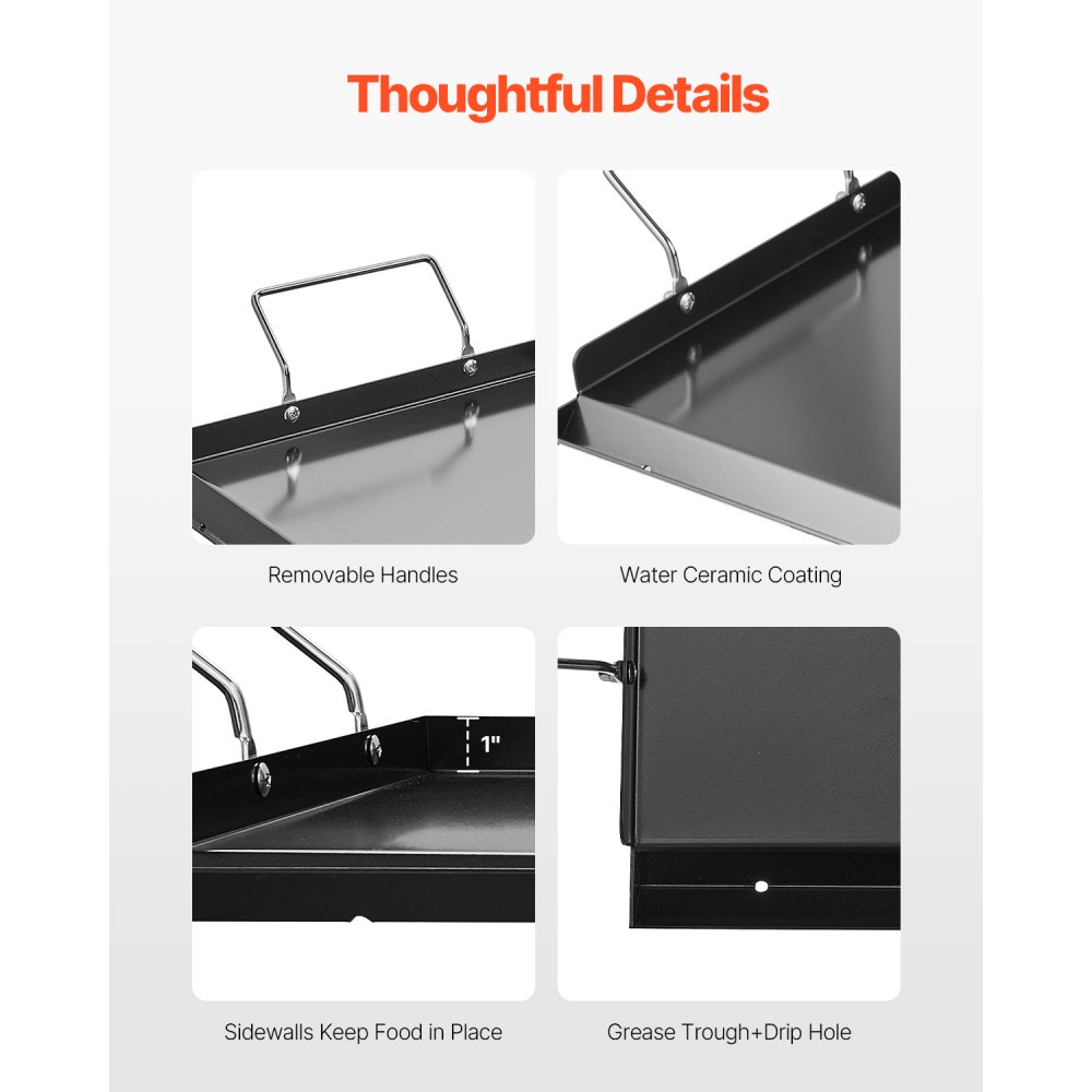 VEVOR Carbon Steel Griddle, 32x14 inch Universal Flat Top Rectangular Plate, Gas Grill Griddle for BBQ Grill, Teppanyaki, Portable Family Cookware with Handle, for Camping Tailgating Party