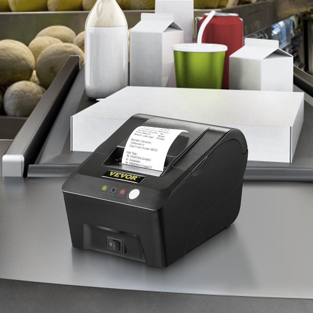 VEVOR Printer Receipt, 58mm Thermal Printer, ESC/POS Command Thermal Receipt Printer, Portable for Bank, Supermarket, Office, Restaurant Support Win 2003/XP/7/8/10 & Cashbox Driver