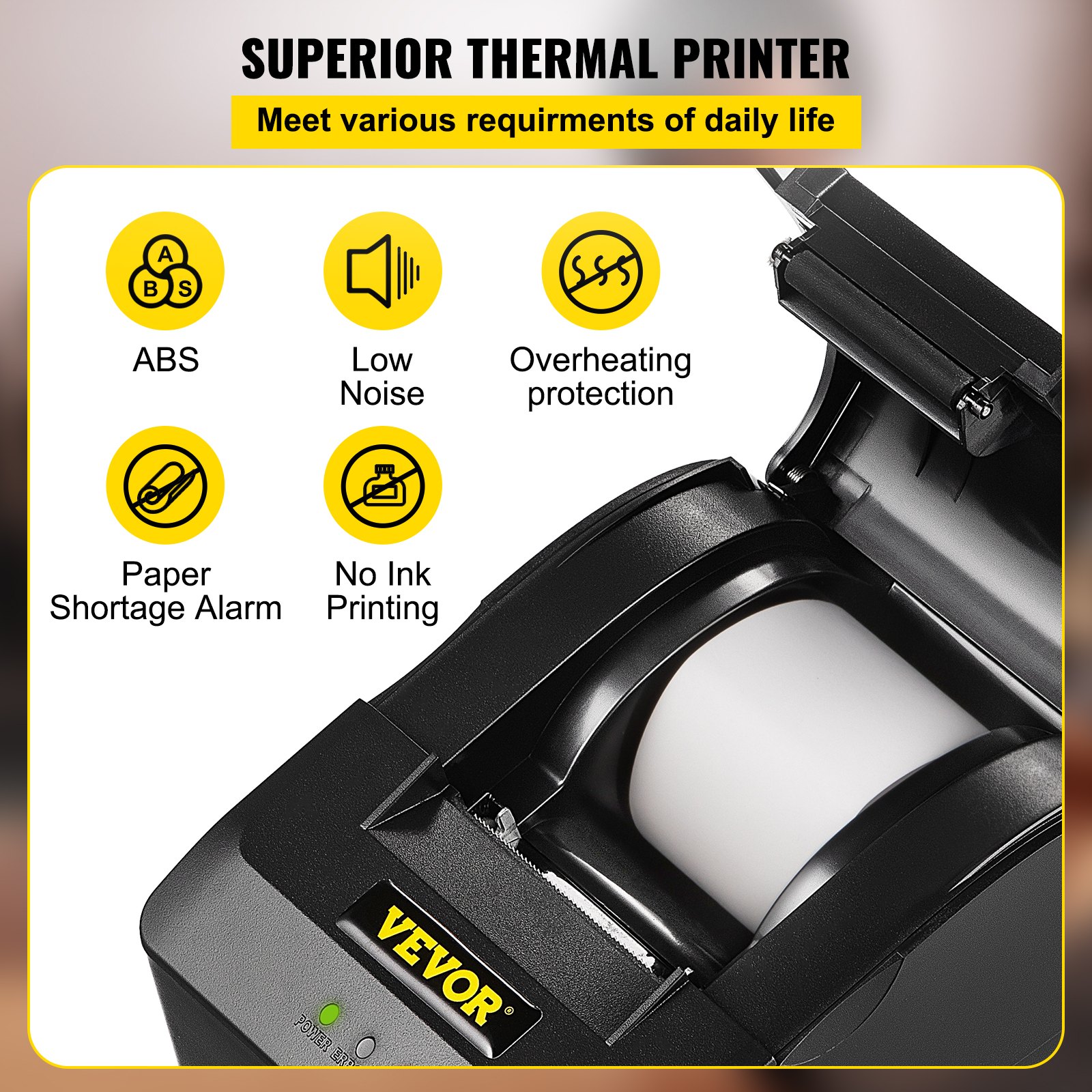 VEVOR Printer Receipt, 58mm Thermal Printer, ESC/POS Command Thermal Receipt Printer, Portable for Bank, Supermarket, Office, Restaurant Support Win 2003/XP/7/8/10 & Cashbox Driver