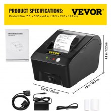 Účtenka na tiskárnu VEVOR, 58mm termální tiskárna, termotiskárna s příkazy ESC/POS, přenosná pro banky, supermarkety, kanceláře, restaurace, podpora Win 2003/XP/7/8/10 a ovladač pokladny