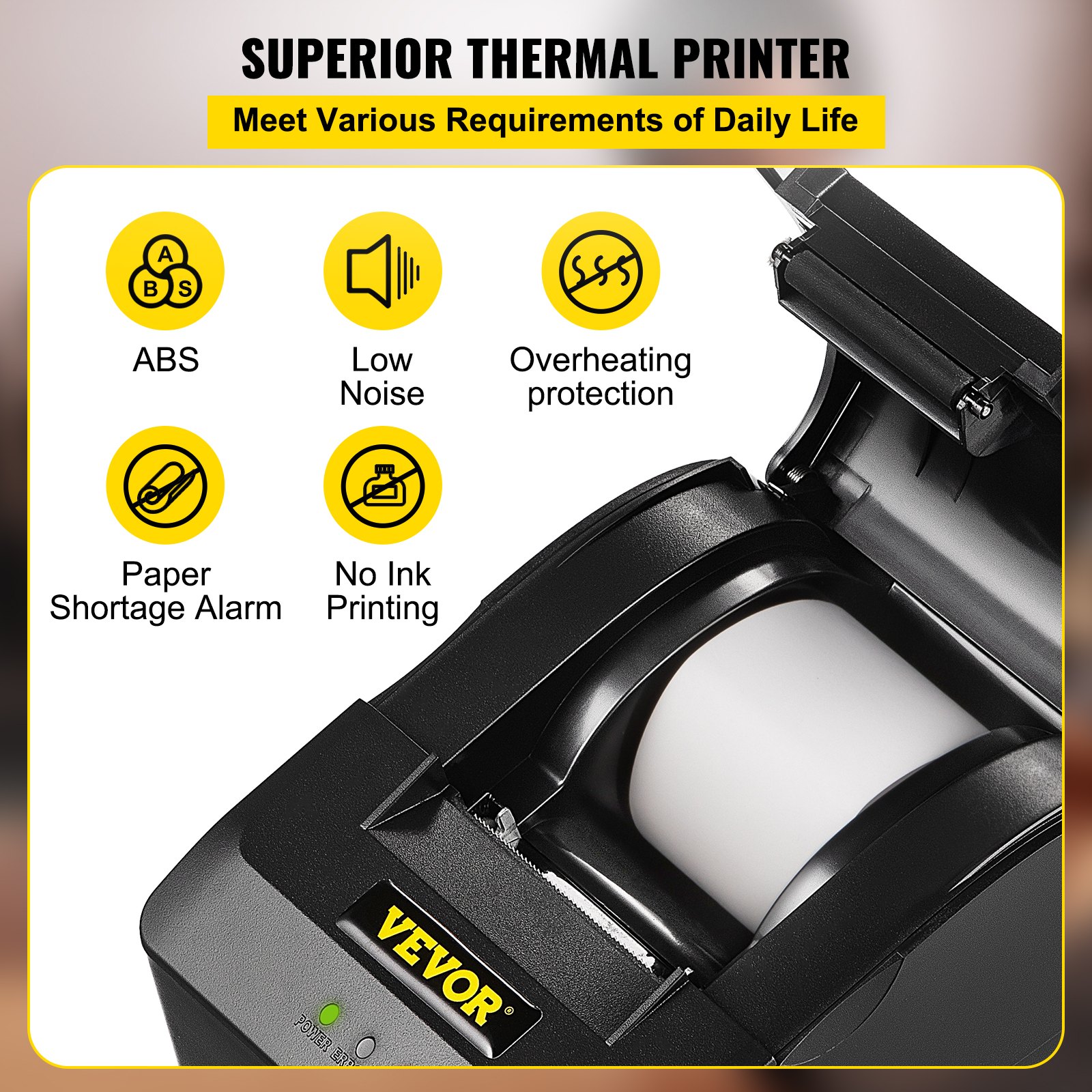 VEVOR Printer Receipt, 58mm Thermal Printer, ESC/POS Command Thermal Receipt Printer, Portable for Bank, Supermarket, Office, Restaurant Support Win 2003/XP/7/8/10 & Cashbox Driver