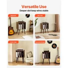 VEVOR Record Player Stand, 2 Tiers Turntable Stand with 4 Cabinets, Holds up to 100 Albums, Wooden Vinyl Record Storage Cabinet with Display Shelf for Bedroom, Living Room, Brown