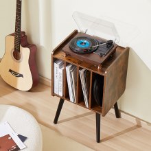 Record Player Stand 2-Tier Wood Vinyl Record Stand up to 100 Albums Brown