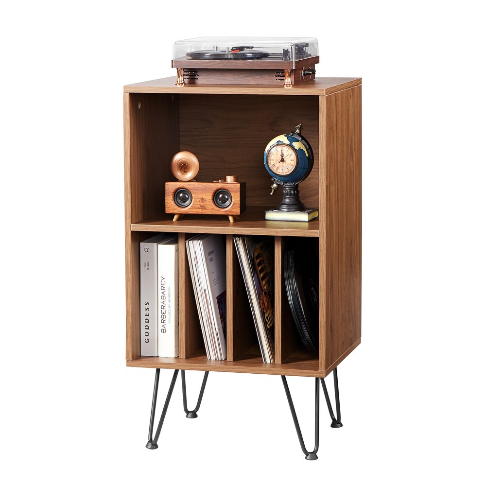 VEVOR 3-Tier Record Player Stand Metal Vinyl Record Stand up to 150 Album Brown