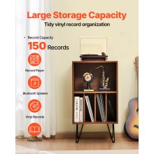 3-Tier Record Player Stand Metal Vinyl Record Stand up to 150 Album Brown