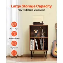 VEVOR Record Player Stand, 3 Tiers Turntable Stand with Record Storage, Holds up to 150 Albums, Vinyl Record Storage Cabinet with Metal Legs for Bedroom, Living Room, Brown