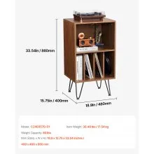 VEVOR Record Player Stand, 3 Tiers Turntable Stand with Record Storage, Holds up to 150 Albums, Vinyl Record Storage Cabinet with Metal Legs for Bedroom, Living Room, Brown