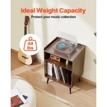 VEVOR Record Player Stand with LED Light, 3 Tiers Turntable Stand with Charging Station & USB Ports, Holds up to 150 Albums, Vinyl Record Storage Cabinet with Display Shelf for Bedroom, Living Room