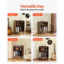 VEVOR 3-Tier Record Player with LED Light & USB Ports Wooden Vinyl Shelf Brown