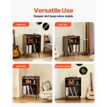 VEVOR Record Player Stand with LED Light, 3 Tiers Turntable Stand with Charging Station & USB Ports, Holds up to 150 Albums, Vinyl Record Storage Cabinet with Display Shelf for Bedroom, Living Room