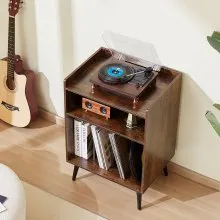 VEVOR Record Player Stand with LED Light, 3 Tiers Turntable Stand with Charging Station & USB Ports, Holds up to 150 Albums, Vinyl Record Storage Cabinet with Display Shelf for Bedroom, Living Room