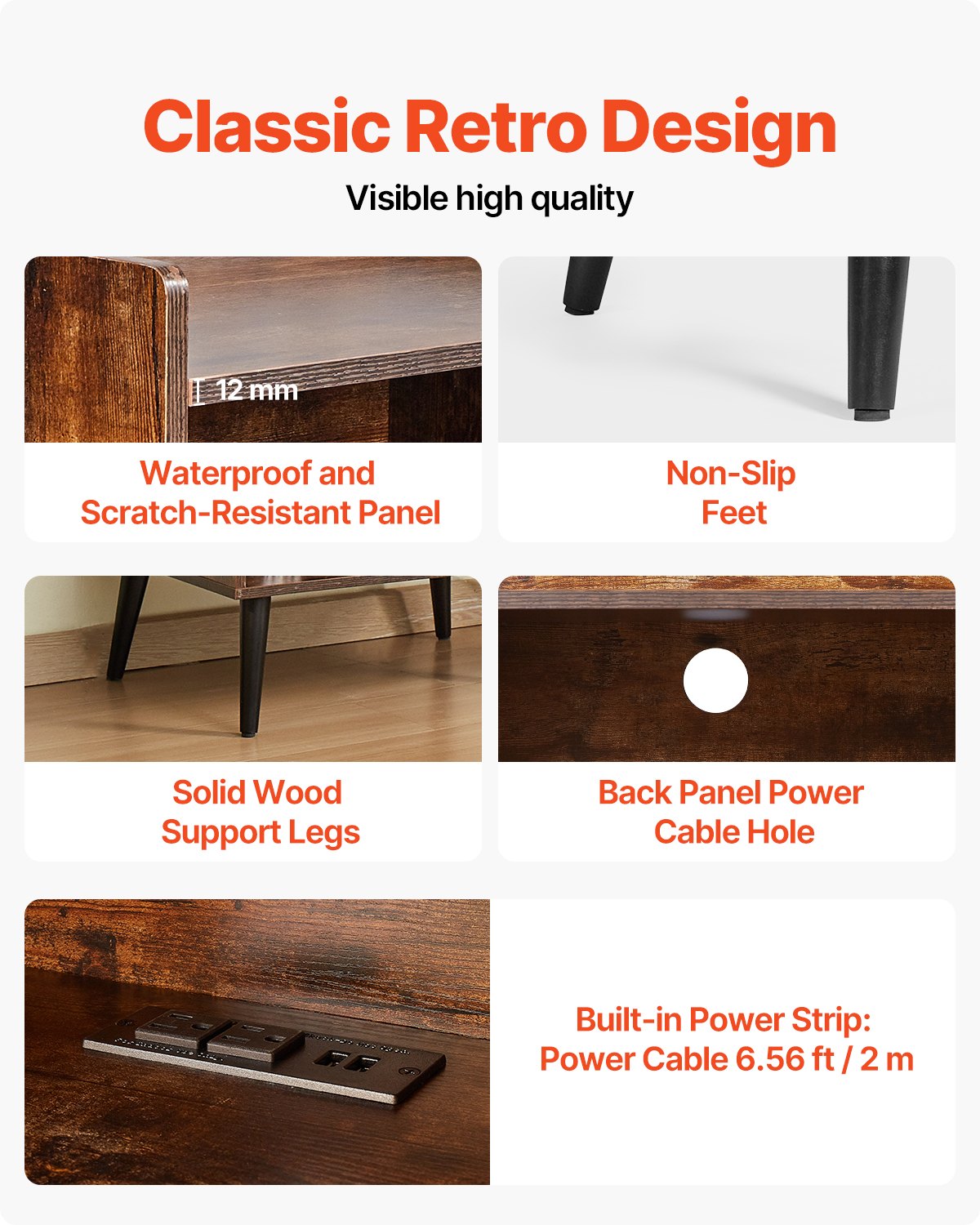 VEVOR Record Player Stand with LED Light, 3 Tiers Turntable Stand with Charging Station & USB Ports, Holds up to 150 Albums, Vinyl Record Storage Cabinet with Display Shelf for Bedroom, Living Room