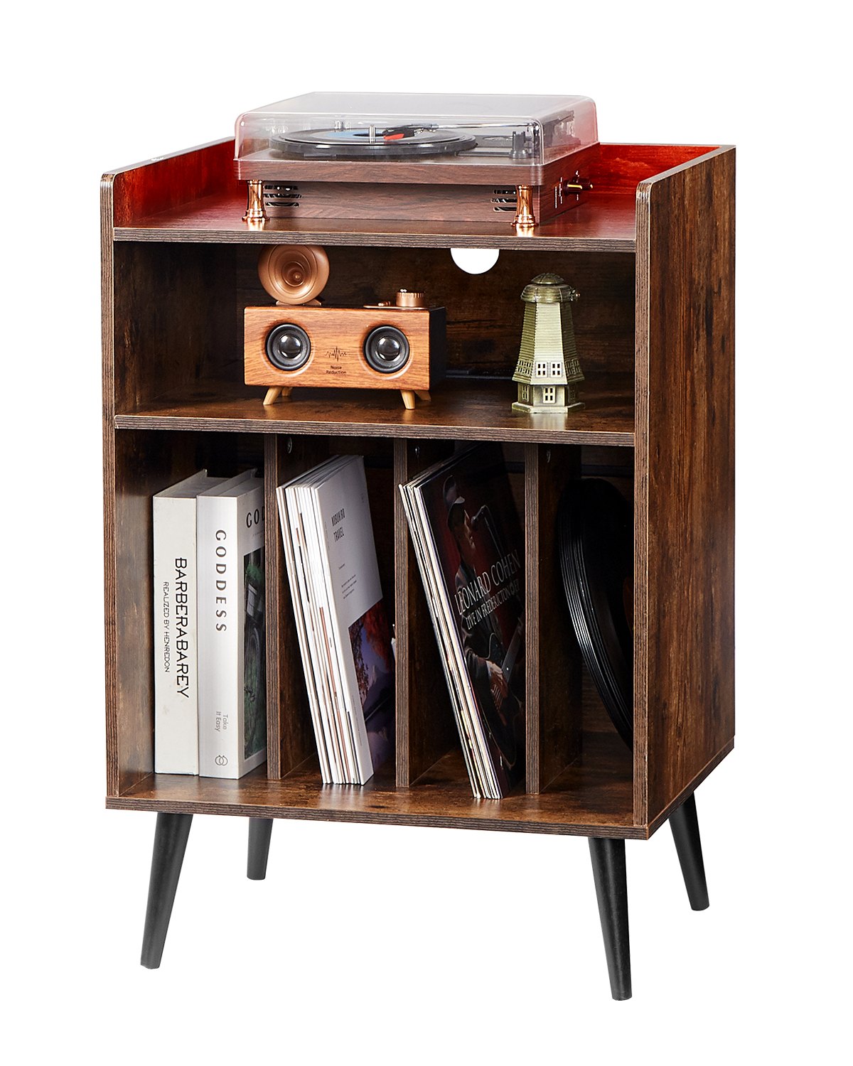 VEVOR Record Player Stand with LED Light, 3 Tiers Turntable Stand with Charging Station & USB Ports, Holds up to 150 Albums, Vinyl Record Storage Cabinet with Display Shelf for Bedroom, Living Room