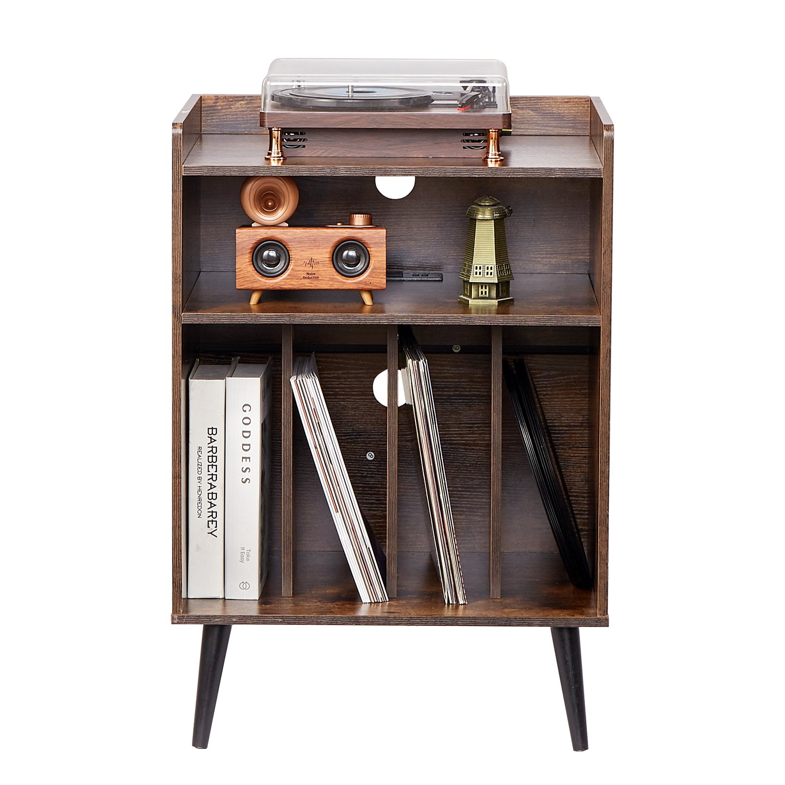 VEVOR Record Player Stand with LED Light, 3 Tiers Turntable Stand with Charging Station & USB Ports, Holds up to 150 Albums, Vinyl Record Storage Cabinet with Display Shelf for Bedroom, Living Room