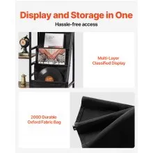 VEVOR Record Player Stand, 3 Tiers Metal Vinyl Record Stand, Holds up to 280 Albums, Turntable Stand with Record Holder Vinyl Display Shelf, Wooden Record Holder Ideal for Bedroom, Living Room, Black