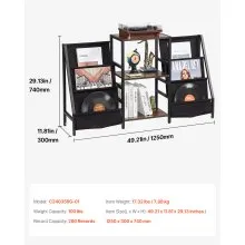 VEVOR Record Player Stand, 3 Tiers Metal Vinyl Record Stand, Holds up to 280 Albums, Turntable Stand with Record Holder Vinyl Display Shelf, Wooden Record Holder Ideal for Bedroom, Living Room, Black