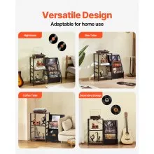 Soporte para tocadiscos VEVOR con estación de carga y puertos USB, capacidad para hasta 200 álbumes, soporte de 3 niveles con almacenamiento de discos de vinilo, mesa para tocadiscos con estante de exhibición para dormitorio y sala de estar.