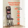 5 Tiers Record Player with LED Light & USB Ports Metal Vinyl Shelf Black