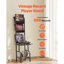 VEVOR 5 Tiers Record Player with LED Light & USB Ports Metal Vinyl Shelf Black