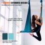 person exercising with a VEVOR aerial yoga hammock in a bright room, hammock available in dark green blue