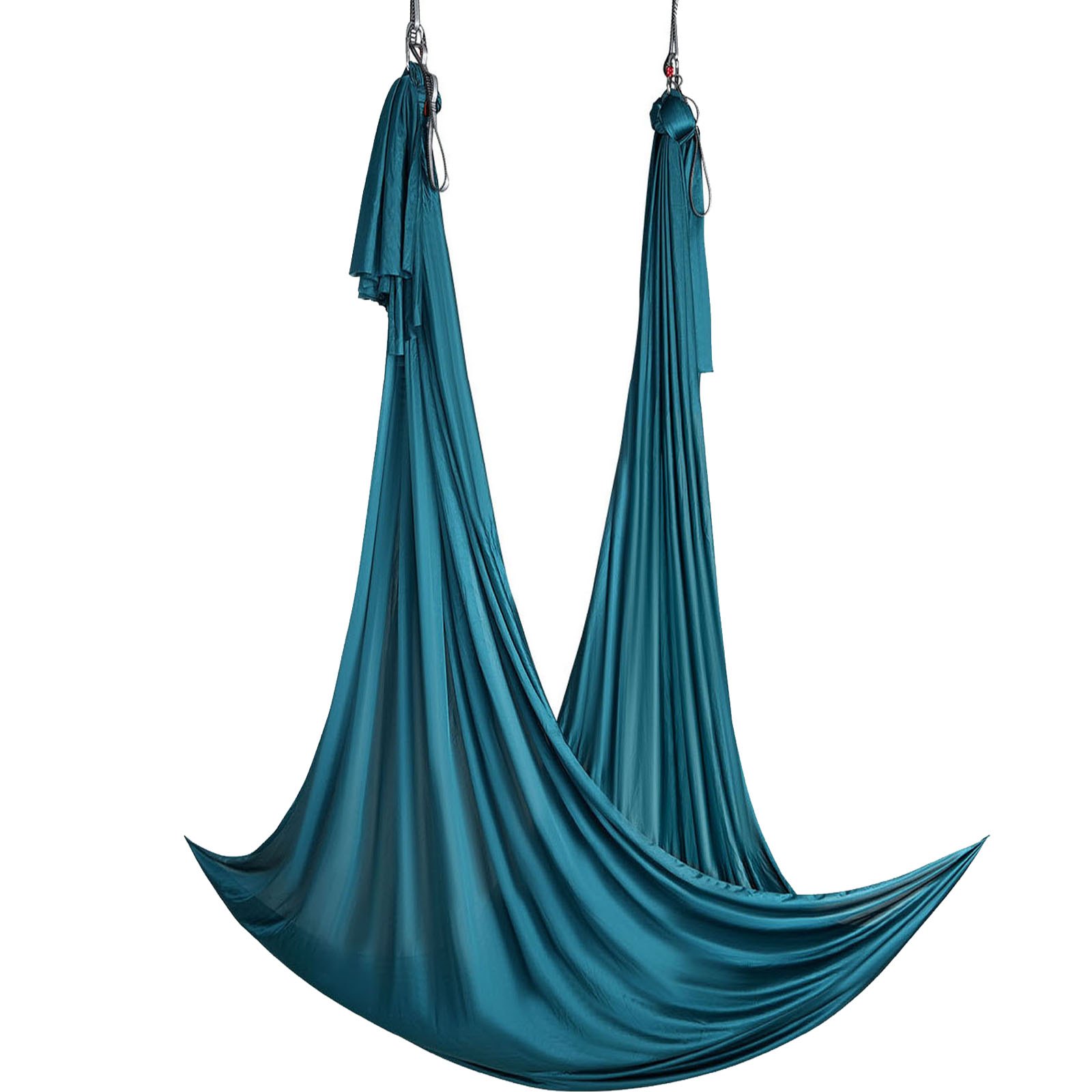 teal VEVOR aerial yoga hammock hung with two mounting points, ready for yoga and fitness exercises.