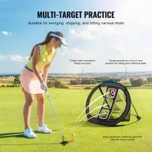 VEVOR Golf Chipping Net, Pop Up Golf Practice Net, Portable Indoor Outdoor Home Golf Hitting Aid Net with Target/Mat/Balls/Tee/Carry Bag, for Backyard Driving Training Swing, Gift for Men, Black