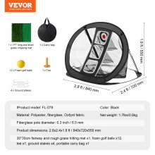 VEVOR Golf Chipping Net, Pop Up Golf Practice Net, Portable Indoor Outdoor Home Golf Hitting Aid Net with Target/Mat/Balls/Tee/Carry Bag, for Backyard Driving Training Swing, Gift for Men, Black