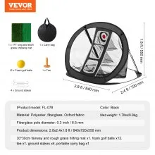 VEVOR Golf Chipping Net, Pop Up Golf Practice Net, Portable Indoor Outdoor Home Golf Hitting Aid Net with Target/Mat/Balls/Tee/Carry Bag, for Backyard Driving Training Swing, Gift for Men, Black