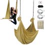 VEVOR aerial yoga hammock set with woman in pose, hammock, straps, carabiners, and bag.