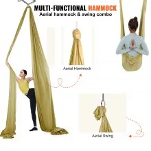 VEVOR Aerial Yoga Hammock & Swing, 4.4 Yards, Aerial Yoga Starter Kit with 100gsm Nylon Fabric, Full Rigging Hardware & Easy Set-up Guide, Antigravity Flying for All Levels Fitness Bodybuilding, Gold