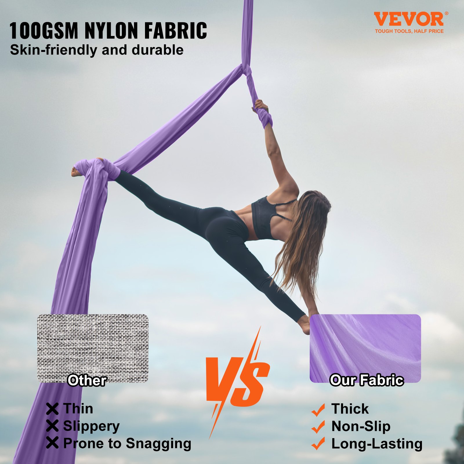VEVOR Aerial Yoga Hammock & Swing, 4 m Length, Yoga Starter Kit with 100gsm Nylon Fabric, Full Rigging Hardware and Easy Set-up Guide, Antigravity Flying for All Levels Fitness Bodybuilding, Purple