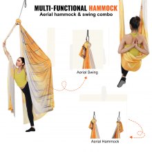VEVOR Aerial Yoga Hammock & Swing, 5,5 Yards, Aerial Yoga Starter Kit med 100gsm nylonstoff, Fullrigging Maskinvare og enkel oppsettsveiledning, Antigravity Flying for alle nivåer Fitness Bodybuilding, Gull