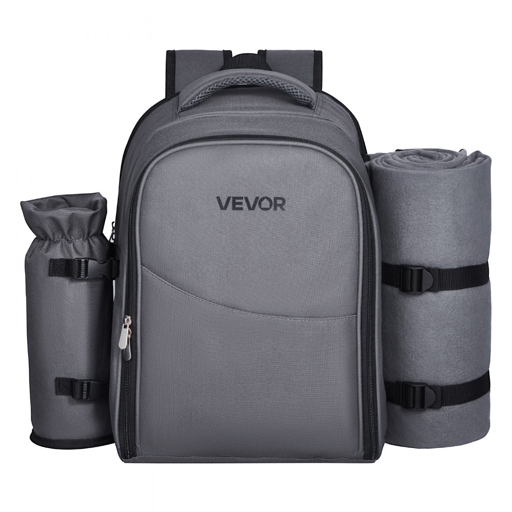VEVOR Picnic Backpack, Beach Picnic Backpack Bag for 2 Person with Insulated Cooler Compartment, Detachable Bottle/Wine Holder, Lightweight Blanket, Plates and Cutlery Set for Hiking, Camping, Grey