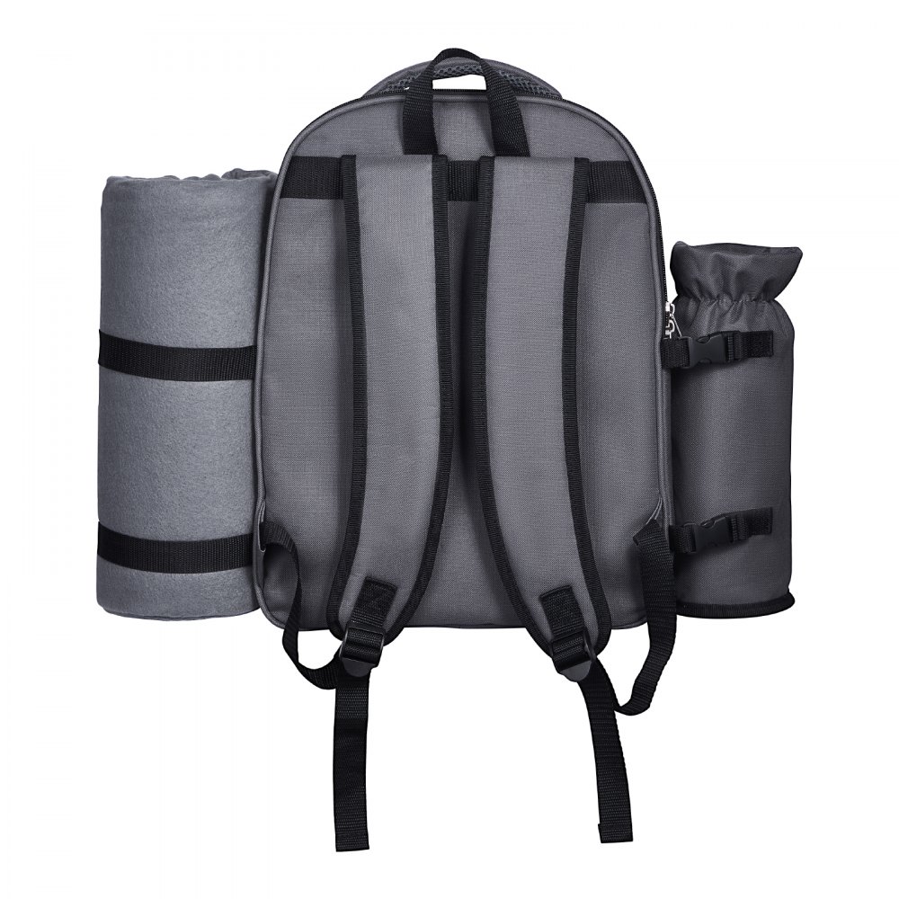 VEVOR Picnic Backpack, Beach Picnic Backpack Bag for 2 Person with Insulated Cooler Compartment, Detachable Bottle/Wine Holder, Lightweight Blanket, Plates and Cutlery Set for Hiking, Camping, Grey