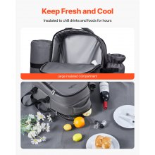 VEVOR Beach Picnic Backpack Bag for 2 Person with Cooler Compartment Grey
