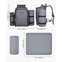 VEVOR Beach Picnic Backpack Bag for 2 Person with Cooler Compartment Grey