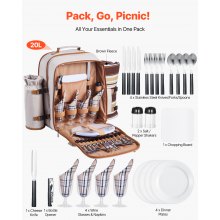 VEVOR Beach Picnic Backpack Bag for 4 Person with Cooler Compartment Blanket
