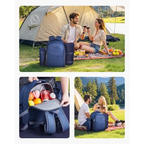 Large Picnic Backpack, Insulated Bag With Detachable Wine Cooler Picnic Blanket Includes Dinnerware Set 4 Picnic Accessories Waterproof Outdoor Travel Back