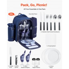 VEVOR Beach Picnic Backpack Bag for 2 Person with Cooler Compartment Navy Blue