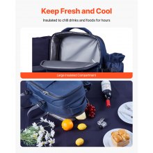 VEVOR Beach Picnic Backpack Bag for 2 Person with Cooler Compartment Navy Blue