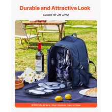 VEVOR Beach Picnic Backpack Bag for 2 Person with Cooler Compartment Navy Blue