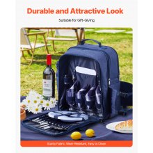 VEVOR Beach Picnic Backpack Bag for 4 Person with Cooler Compartment Navy Blue